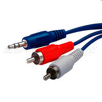 Аудіокабель jack 3.5 mm to 2RCA (середня якість) синій, 1.8 м