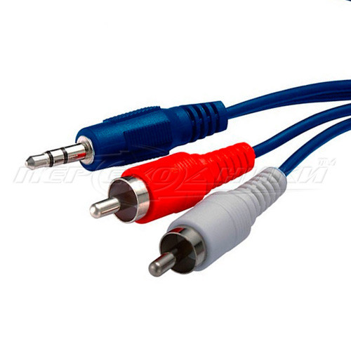 Аудіо кабель jack 3.5 mm to 2RCA (середня якість) синій, 5 м