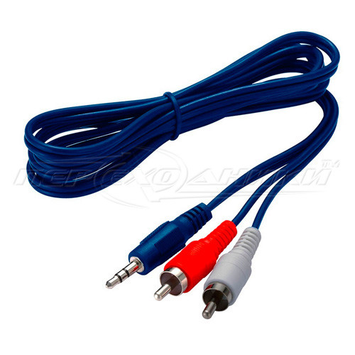 Аудио кабель jack 3.5 mm to 2RCA (среднее качество) синий, 5 м - фото 2 - id-p475793101