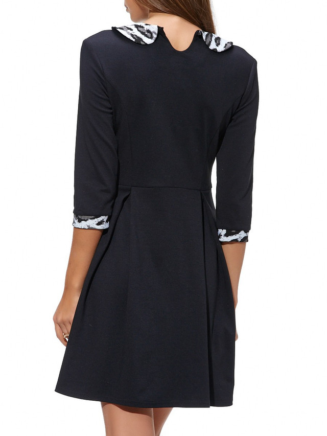 Женское черное платье с декоративным воротничком П140