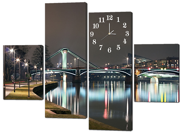Модульна картина з годинником Нічне місто. Набережна