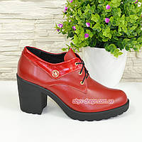 Туфли женские кожаные красные на шнуровке
