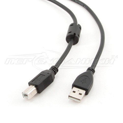 Кабель USB 2.0 AM — BM з феритом для принтера, чорний, 4.5 м