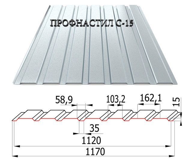 Оцинкованный профнастил С-15 облицовочный