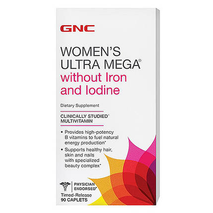 Women's Ultra Mega Without Iron and Lodine GNC 90 caps, фото 2