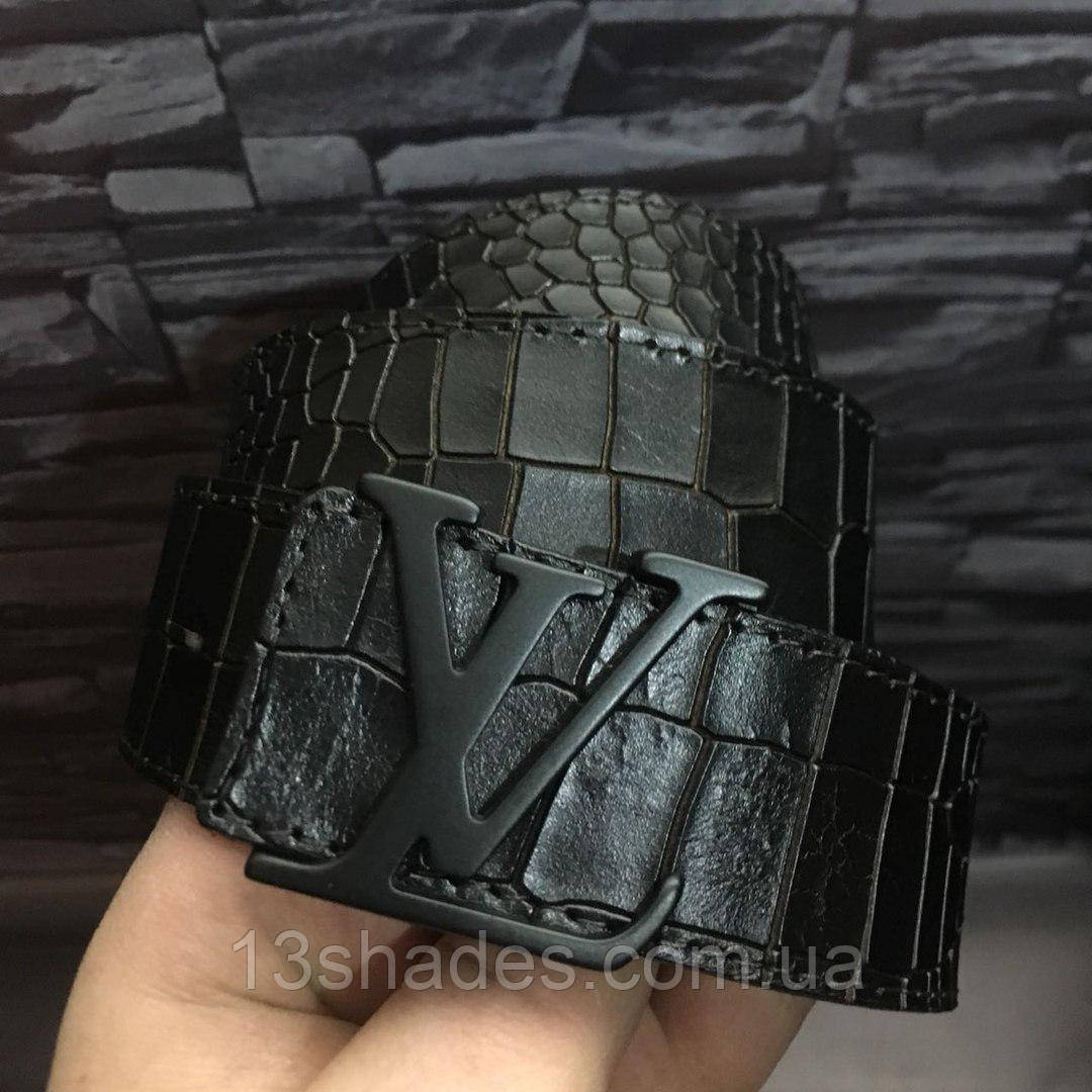 Ремінь шкіряний чоловічий LV, чорний, фото 1