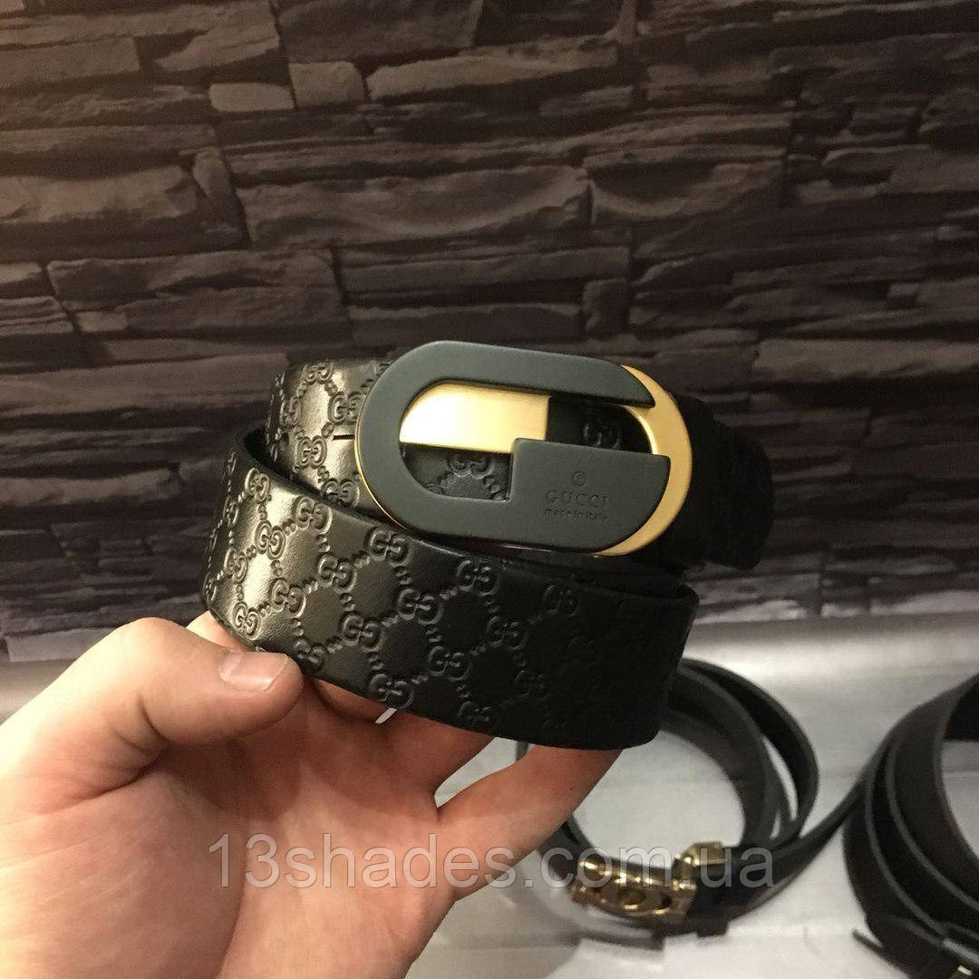 Ремінь шкіряний чоловічий Gucci, чорний, фото 1