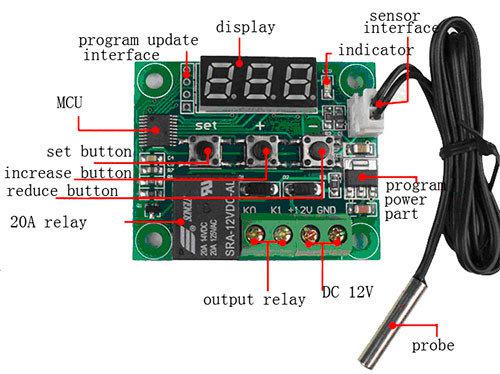 Цифровий міні термостат W1209, -50~110С, 10А, 12В
