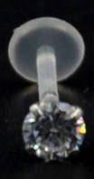 Лабрет, пирсинг с сияющим цирконом, биопласт 4 мм