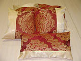 Комплект декоративних подушок Firanka Damask 30х30см 4шт 40х21см 1шт бордові з пісочним коронки (п_0267), фото 3