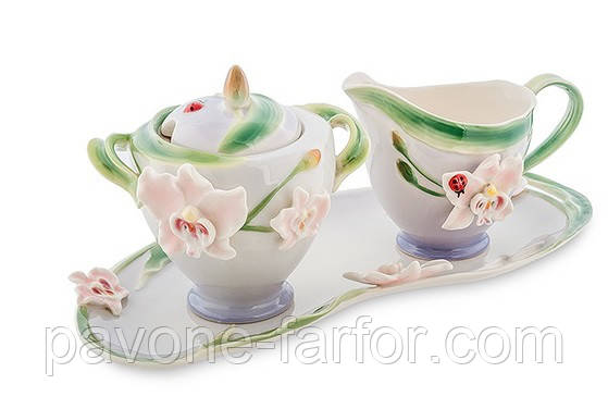 Порцеляновий набір молочник і цукорниця "Орхідея" (Pavone) FM-37/2, фото 1