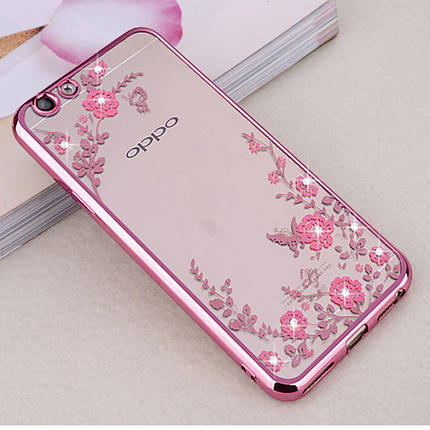 TPU чехол Rose со стразами для OPPO R9s (2 цвета), фото 1