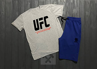 Чоловічий комплект футболка + шорти UFC синього і сірого кольору (люкс) S