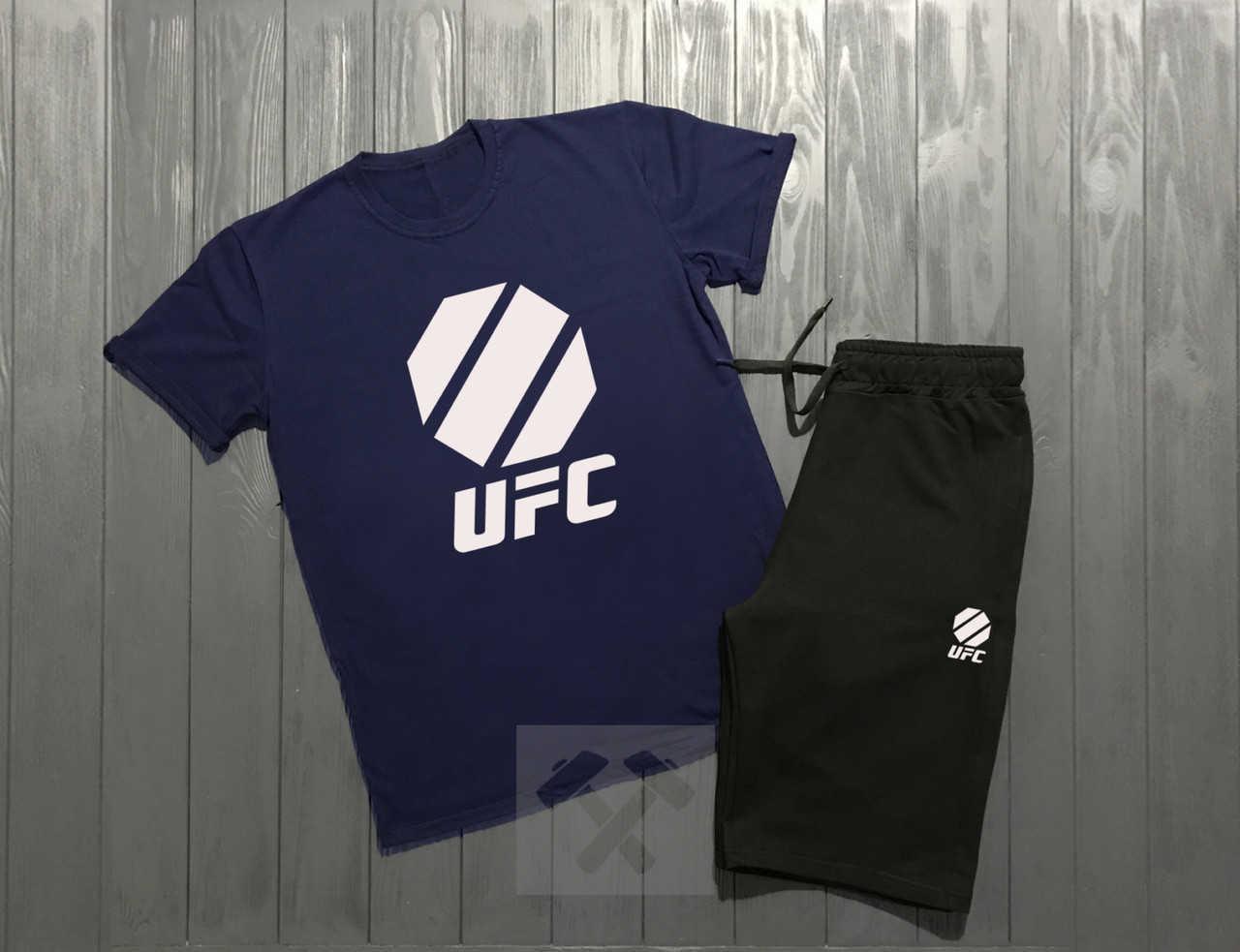 Чоловічий комплект футболка + шорти UFC синього і чорного кольору (люкс) S