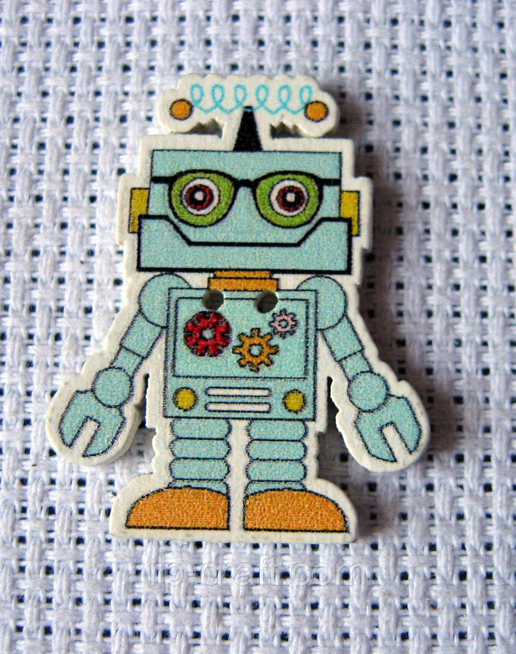 Гудзик дерев'яний, декоративний, робот, 23х30 мм, фото 1