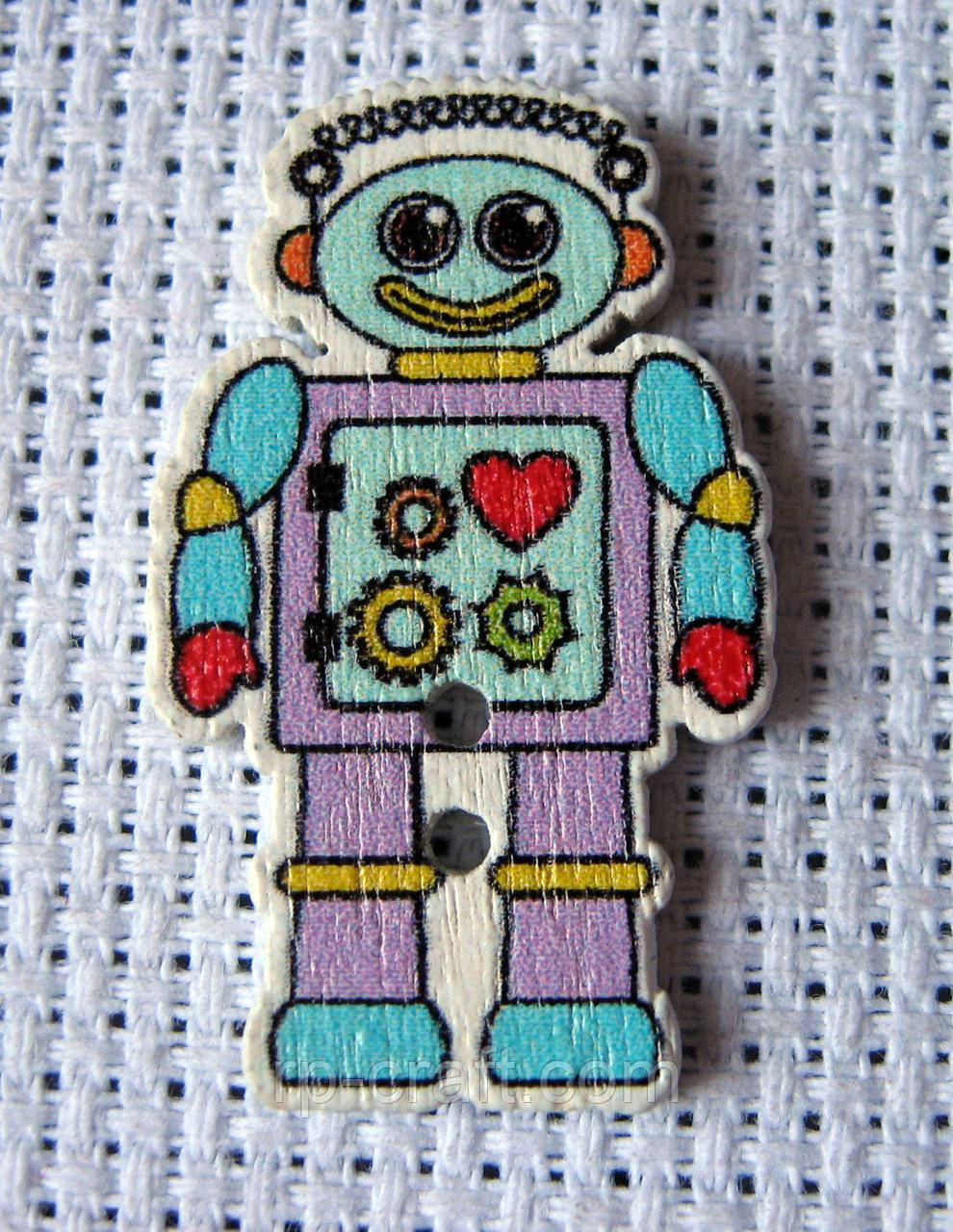 Гудзик дерев'яний, декоративний, робот, 18х30 мм, фото 1