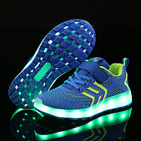 Светящиеся кроссовки с LED подошвой (USB подзарядка) синие, размер 25-32 (LK 1028)