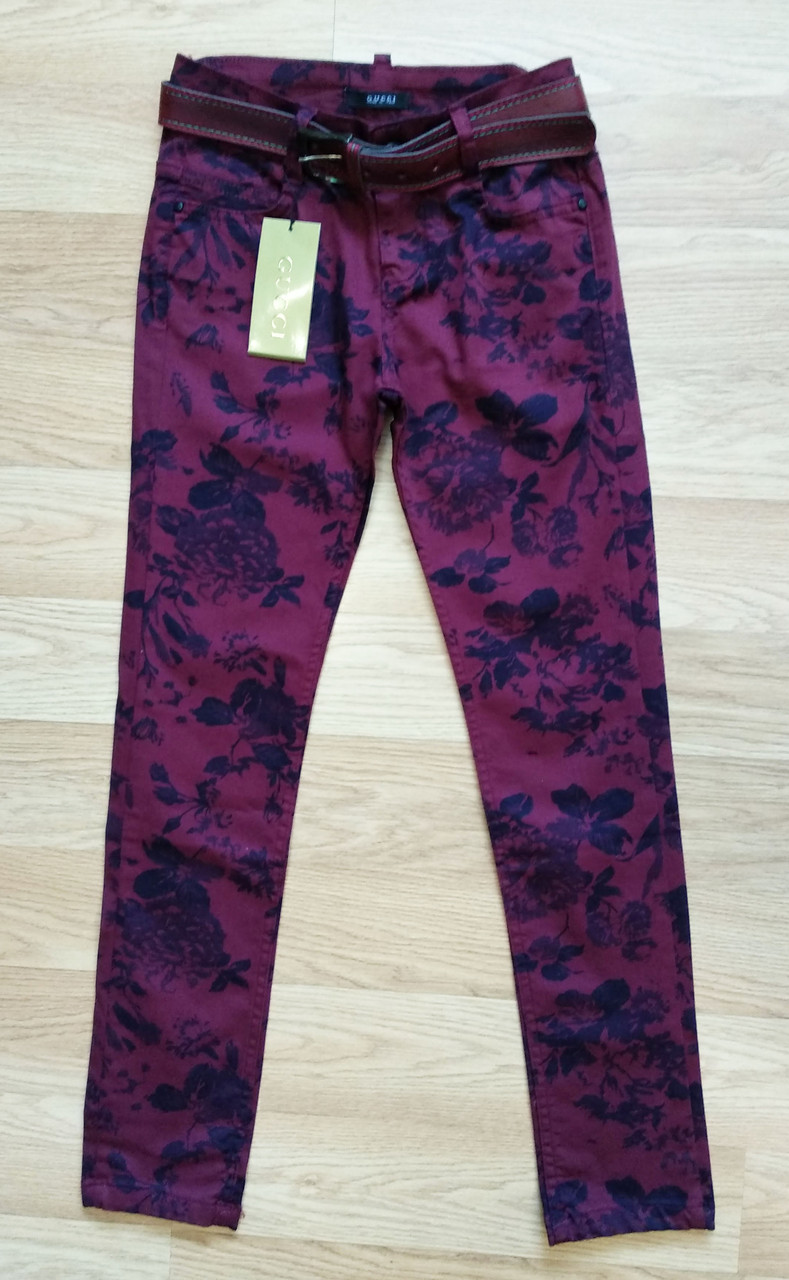 Цветочные джинсы для девочки GUCCI (на рост 152 см, 158 см, 164 см, 170 см, 176 см) Турция