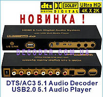 DTS/AC3 5.1 Цифровий аудіодекодер/верверверсер 4K 2K HDMI-HDMI/ARC Extractor/USB PC/SPDIF Оптичний