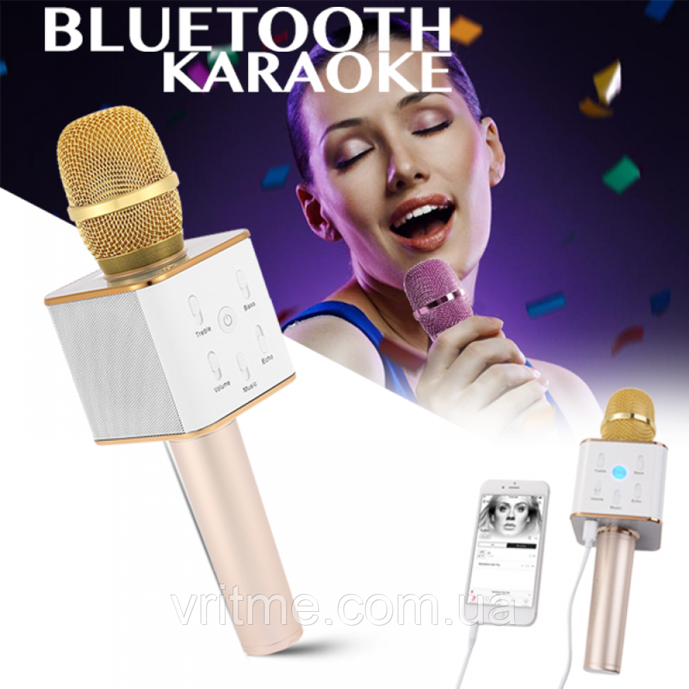 Бездротовий/Bluetooth Мікрофон Караоке з вбудованим динаміком Q7 GOLD