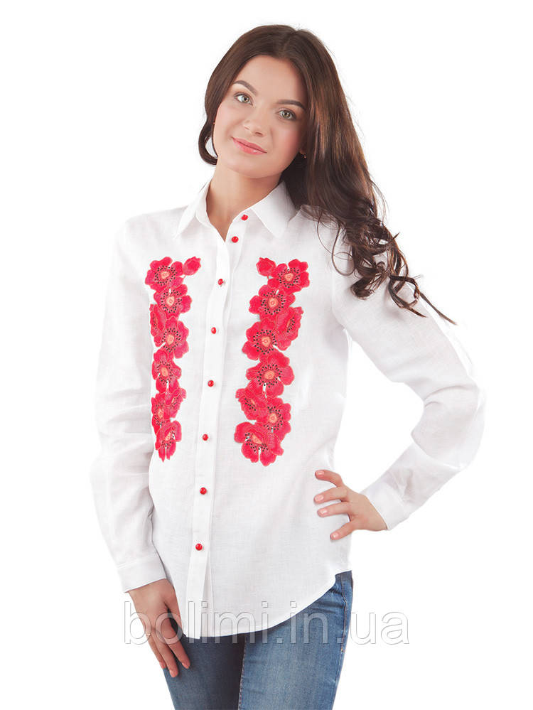 Блуза сорочка жіноча біла з вишивкою