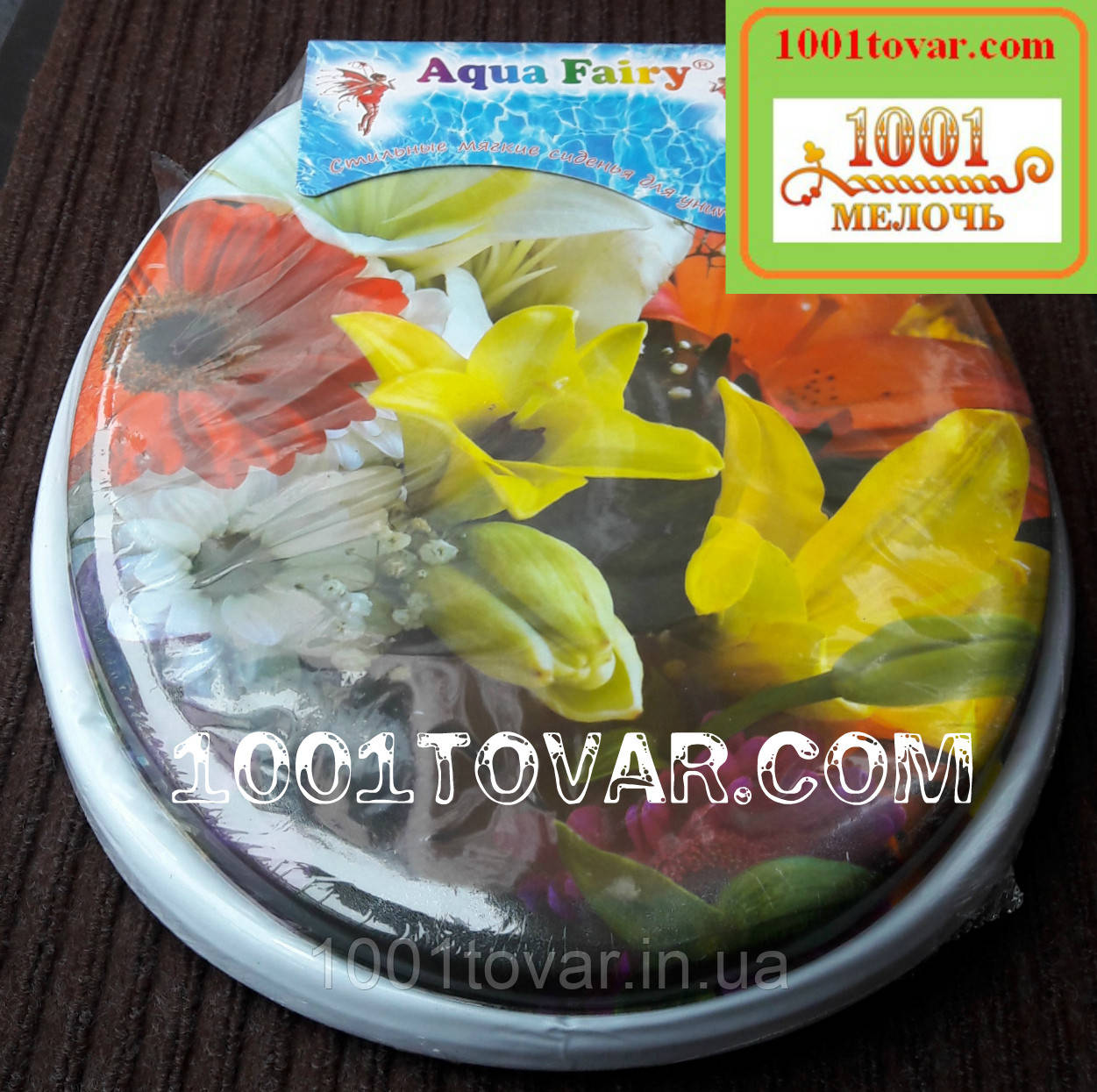 Адаптер-м'яке сидіння з кришкою для унітазу Aqua Fairy "Квіти", фото 1