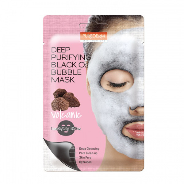 Киснева тканинна маска Purederm Deep Purifying Black O2 Bubble Mask — Volcanic