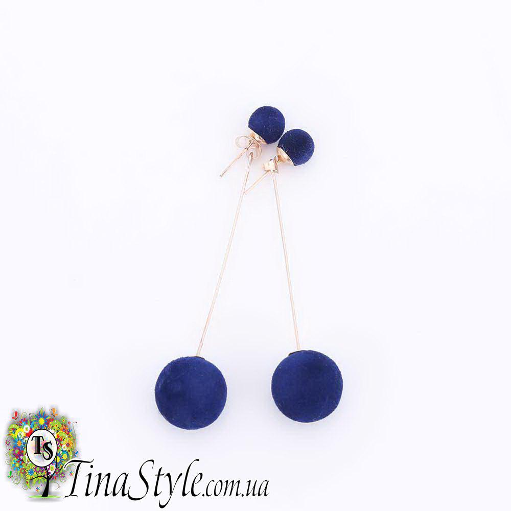Сережки сережки елегантні подвійні сині перлинні синій колір довгі бовтаються, фото 1