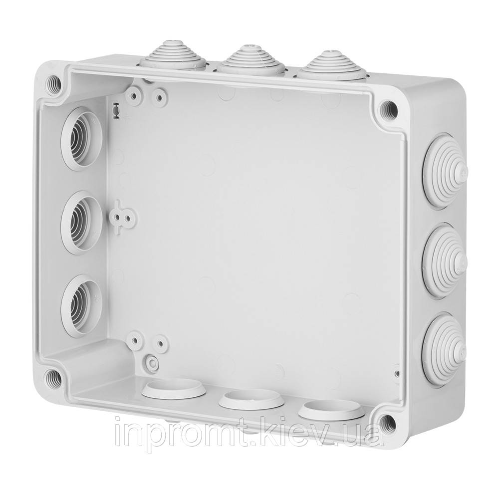INDUSTRIAL Box коробка накладна 305x244x126 з 12 гумовими вводами, сіра RAL 7035, IP 55