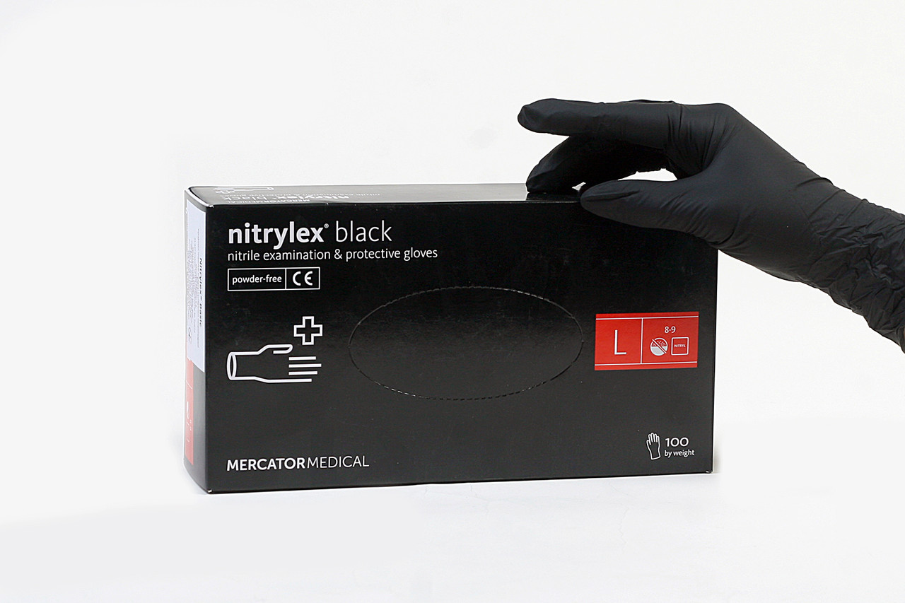 Рукавички нітрилові нестерильні непудровані Nitrylex black L (50 пар / уп) чорні
