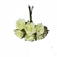 Розы сатин на проволоке 6 штук. Цвет ванильный
