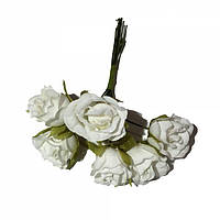 Розы сатин на проволоке 6 штук. Цвет белый