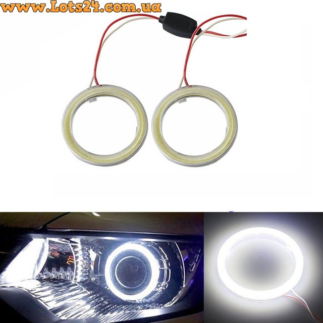 Ангельські очі 70 мм білі на фари БМВ ВАЗ Мазда Форд Шевроле Кіа Нісан Опель УАЗ Рено Шкода VW BMW COB LED, фото 1
