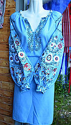 Вишита сукня "Квітуче дерево" голуба