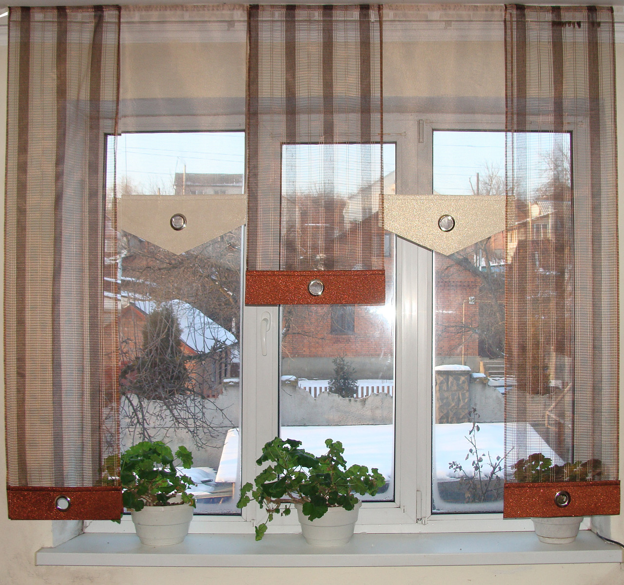 Комплект панельних фіранок Firanka Line 5шт карниз 190см Коричневий із золотистим (14_9п), фото 1