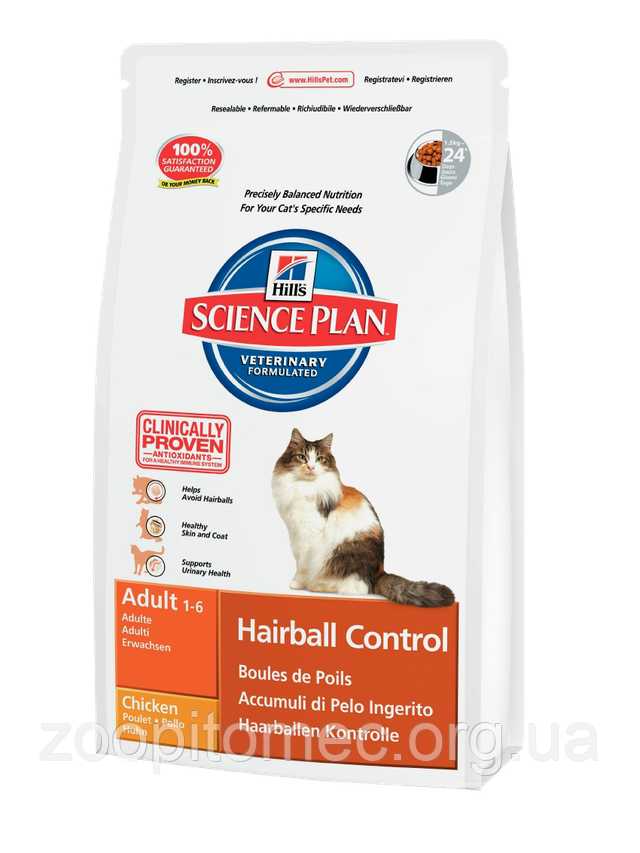 Корм Hills (Хілс) SP Feline Adult Hairball Control для дорослих кішок виведення грудок шерсті з куркою, 5 кг