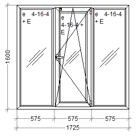 Трехстворчатое пластиковое окно 1725х1600 REHAU Euro-Design 60 с энергосберегающим стеклопакетом 4/16/4и - фото 1 - id-p49866624