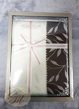 Скатертина HOME PLUS Гілочка коричнева тканинна в подарунковій коробці-1