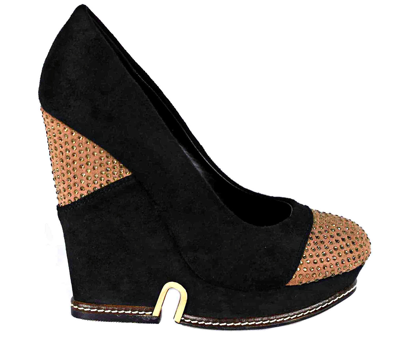 Туфлі жіночі. Чорні. На платформі. Екозамша зі стразами, фото 1