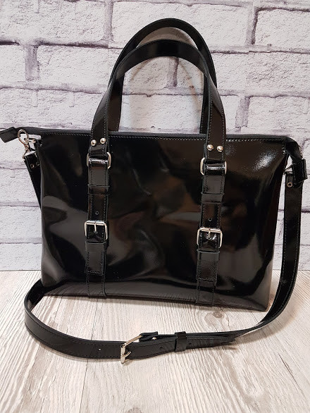 Сумка "Монако" натуральна шкіра, чорний глянець, фото 1