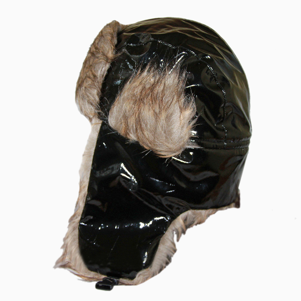 Шапка ушанка черная блестящая плащевка с искусственным мехом унисекс - фото 3 - id-p22367030
