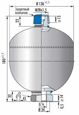 Гідроакумулятор мембранний Simrit 1л 210 Bar, фото 1