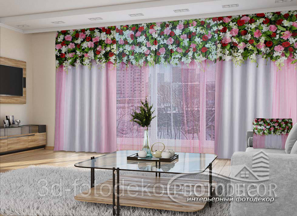 3D - Фото Штори і тюль "Красиві квіткові ламбрекени" - будь-який розмір. Читаємо опис!, фото 1