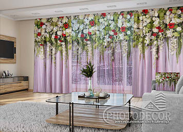 3D - Фото Штори і тюль "Ламбрекени. Різнокольорові квіти" - будь-який розмір. Читаємо опис!