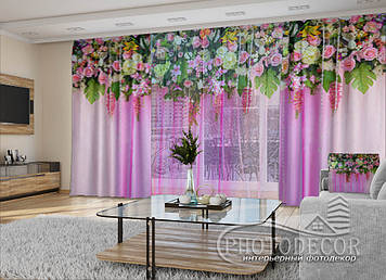 3D - Фото Штори і тюль "Рожеві квіткові ламбрекени" - будь-який розмір. Читаємо опис!