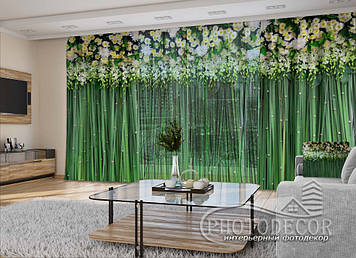 3D - Фото Штори і тюль "Квіткові ламбрекени і бамбук" - будь-який розмір. Читаємо опис!