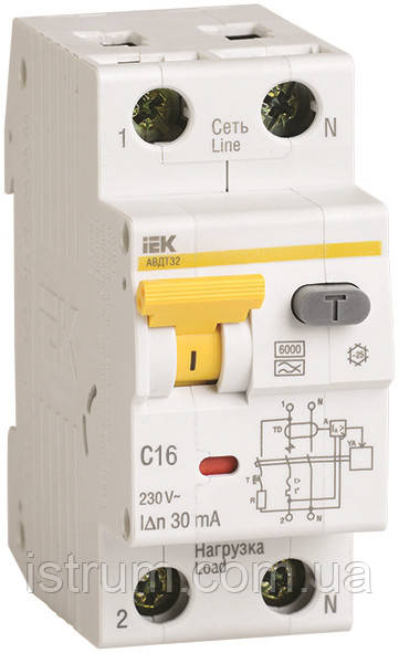 Автоматичний вимикач диференціального струму АВДТ32 C16 30мА ІЕК - фото 1 - id-p666319902