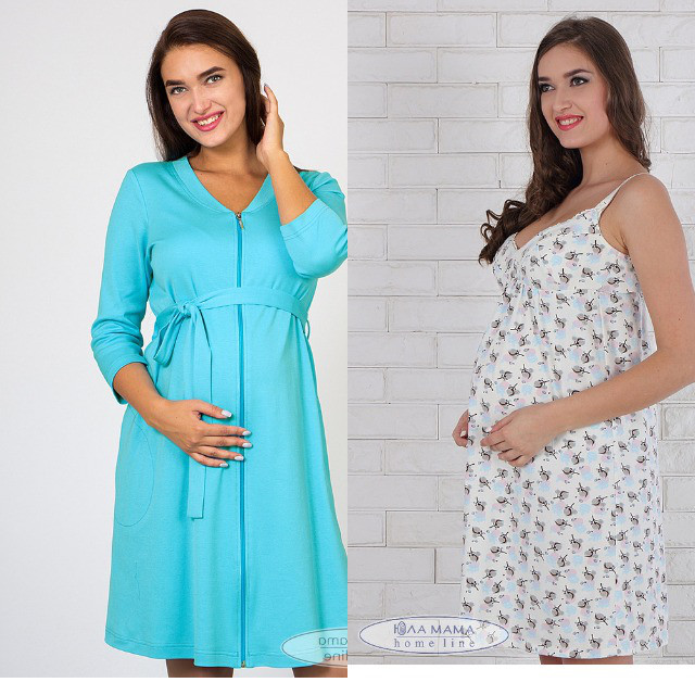 Набор для беременных и кормящих BLUE халат+ночная сорочка размер S - фото 1 - id-p666358429