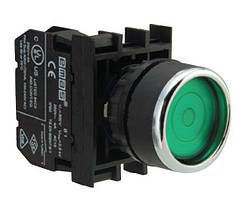 Натискна Кнопка кругла з фіксацією (1НЗ) зелена