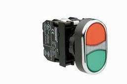 Здвоєна Кнопка червоно-зелена з блок-контактом підсвічування без лампи (1но + 1НЗ)